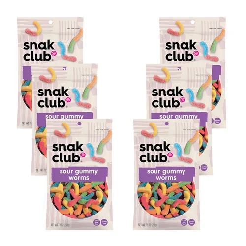 Vista 7 de Snak Club Gusanos de goma agria, gomitas agridulces surtidas, dulces a granel, aperitivos sin gluten, sin OMG, bolsa resellable de 32 onzas