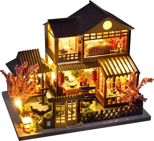 Vista 10 de MAGQOO - Kit de casa de muñecas en miniatura de bricolaje con muebles, escala 1:100, habitación creativa, mini casa de muñecas de madera, accesorios