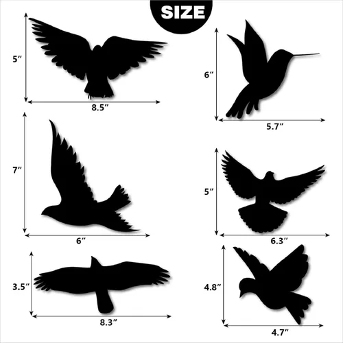 Vista 5 de Adhesivos para ventanas con forma de pájaro negro grande anticolisión, evita golpes de pájaros, salva, protege a los pájaros, calcomanías de ventana