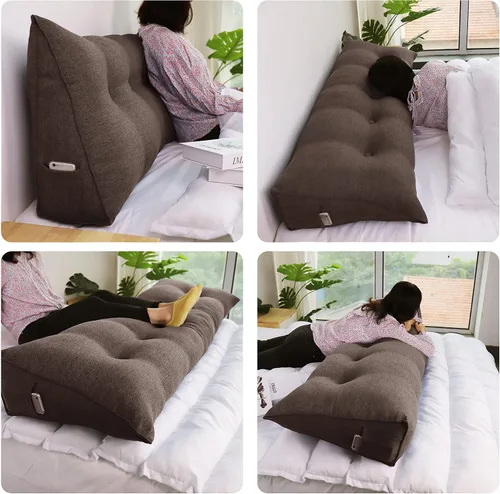 Vista 3 de VERCART Almohada de cuña triangular para cabecero de cama, almohada de cuña para cama de descanso, almohada de lectura, relleno de hueco, cojín