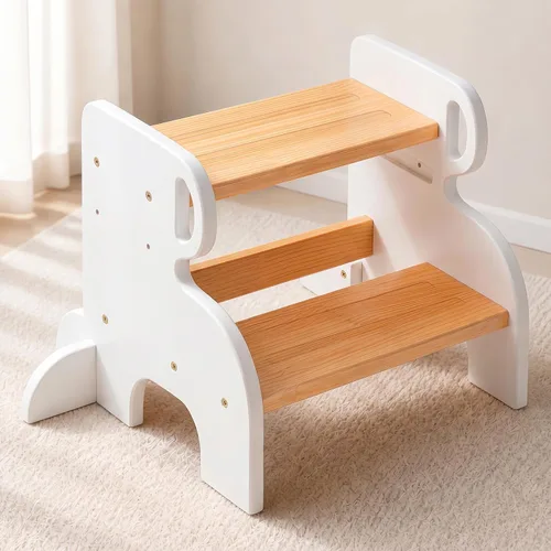 Vista 11 de COSYLAND Taburete de madera de 2 escalones para niños, baño y cocina Negro y natural