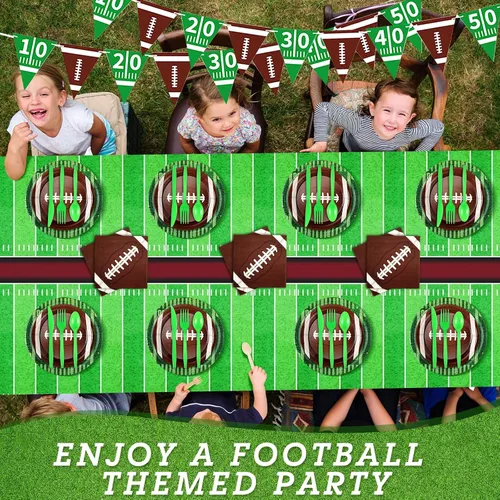 Vista 6 de Preboun Juego de vajilla de 214 piezas para fiestas de fútbol para 30 personas, decoraciones de fiesta de fútbol incluyendo platos, vasos