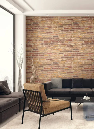 Vista 2 de NextWall Papel tapiz de ladrillo rojo rústico sintético para despegar y pegar