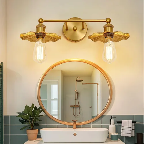 Vista 7 de ZGLAOJT 2 Luces Vintage para Tocador Doradas Accesorios de Iluminación para Baño Sobre Espejo.