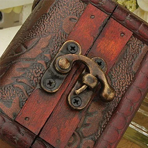Vista 6 de Hofumix - Joyero con pequeño cofre del tesoro, caja vintage hecha a mano para anillos de madera, caja con mini cerradura de metal para almacenar