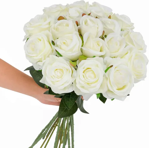 Vista 12 de Tifuly Rosas artificiales – 12 piezas de rosas artificiales realistas de tallo largo, rosas de seda estilo Mashup para ramos de bricolaje, centros