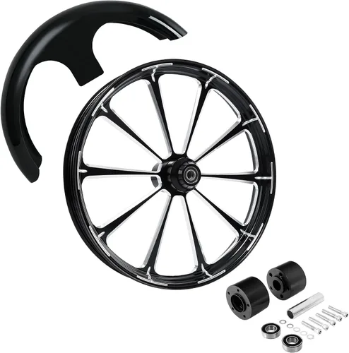 Vista 57 de TCMT Llanta de rueda delantera de 21", buje de rueda de brida de doble disco con guardabarros delantero negro sin pintar, compatible con modelos