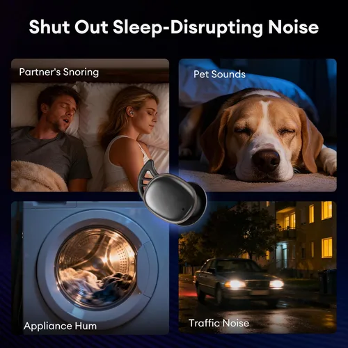 Vista 5 de PAXA - Audífonos para dormir de lado, audífonos invisibles para dormir Negro