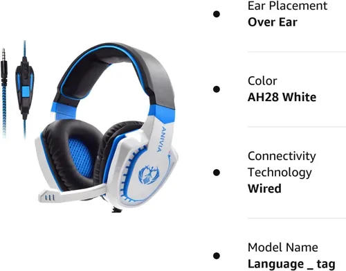 Vista 8 de Anivia Auriculares sobre la oreja para computadora con cable con micrófono, auriculares estéreo de 0.138in para juegos con graves, sonido