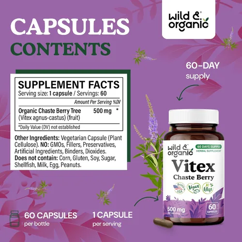 Vista 2 de Wild & Organic Vitex 60 Cápsulas & Cohosh Negro 60 Cápsulas