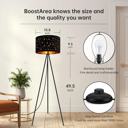 Vista 3 de Lámpara de pie, lámpara de pie con trípode, bombilla LED de 8W, pantalla decorativa, lámpara de pie estilo de mediados de siglo para sala de estar