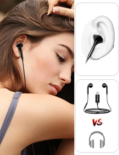 Vista 7 de DUKABEL Auriculares USB con cable, auriculares USB con micrófono para PCPS4PS5, auriculares estéreo intrauditivos de 6 pies con control de volumen