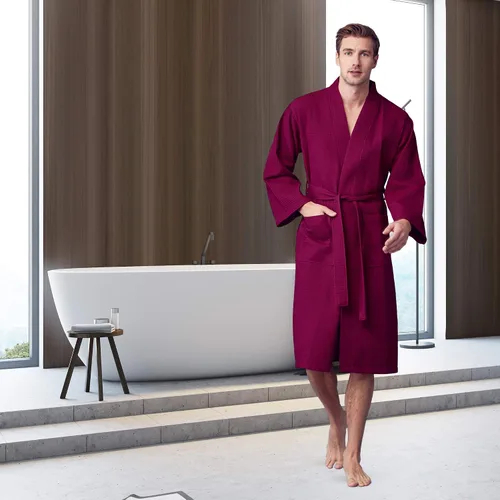 Vista 3 de Lotus Linen Bata de baño de algodón SPA para hombre, bata suave de lujo para hombre