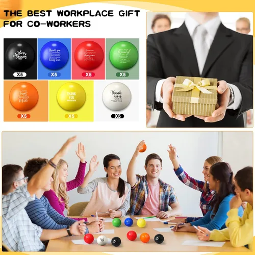 Vista 6 de Sratte Juego de 35 bolas motivacionales para el estrés, coloridas bolas inspiradoras para aliviar el estrés para adultos y niños, ejercicio de mano