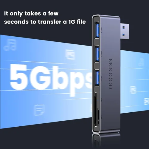 Vista 4 de MOGOOD Adaptador USB 5 en 1 para computadora portátil con SD/TF y 3.0 Multiport Adapter with 5Gbps, 2x USB 2.0 Ports, SD/TF Card Reader, for