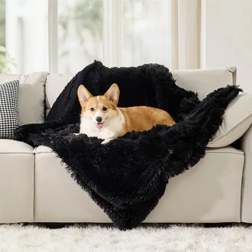 Vista 15 de Bedsure Mantas impermeables para perros grandes, piel sintética esponjosa, 50 x 60 pulgadas Plush Fuzzy Reversible Pet Blankets for Couch and Dog