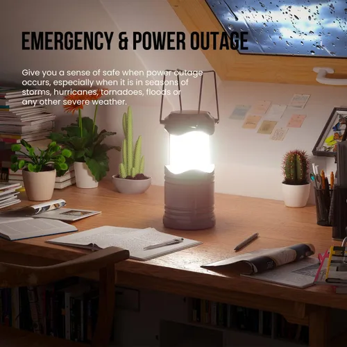 Vista 2 de Lichamp Linterna LED para campamento, paquete de 4 linternas alimentadas por batería para cortes de energía, luz colgante plegable portátil esencial