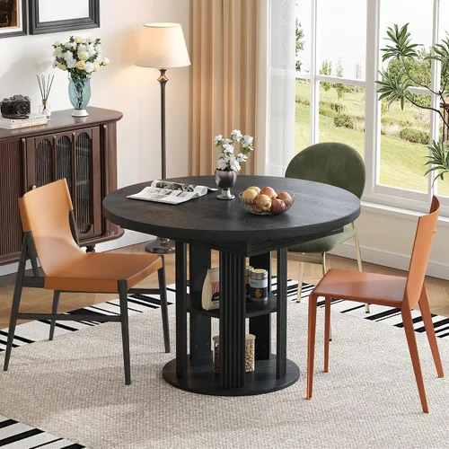Vista 6 de Mesa de comedor extensible para 4-6, mesa de comedor ovalada de 43.3 a 59 pulgadas con estante de almacenamiento de 2 niveles, mesa de cocina