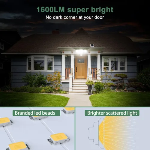 Vista 3 de GLORIOUS-LITE - Luz de seguridad solar para exteriores, luz LED solar de 1600LM con sensor de movimiento y 3 cabezales ajustables, 5500K