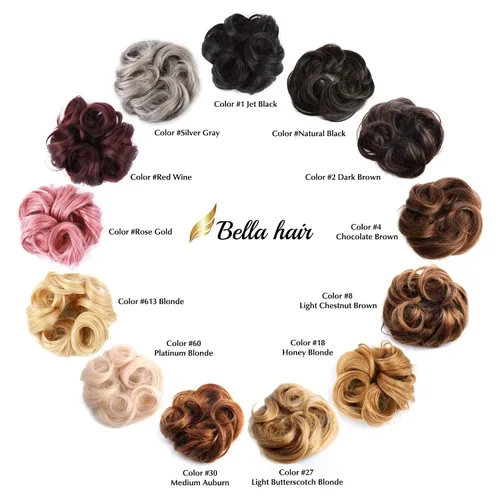 Vista 6 de Bella Hair - Rodete de extensión de cabello 100 % humano para banda elástica, extensión de cola de caballo ondeada, rizada o desordenada