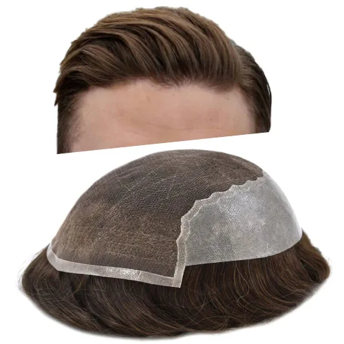 Vista 35 de Mens Toupee Human Hair Replacement System Swiss Lace Toupee For Men Hair Piece Protesis Capilar Mens Hairpiece 5X7#1 Jet Black 120% Density