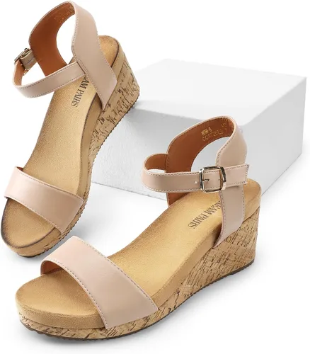 Vista 5 de DREAM PAIRS Sandalias de cuña con plataforma y hebilla de punta abierta para mujer 2025