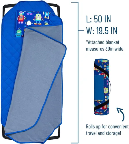 Vista 9 de Wildkin Mochila infantil de 12 pulgadas con alfombrilla moderna para siesta (robots)