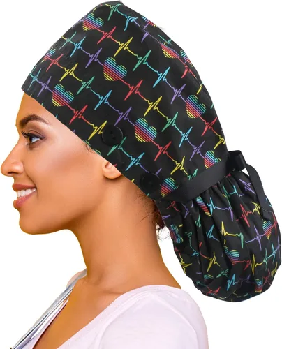 Vista 26 de ABAMERICA Scrub Caps for Women Surgical Caps Nurse Hat Functional Ponytail Holder for Long Hair Single or Satin-Lined A- 72 Verde satinado