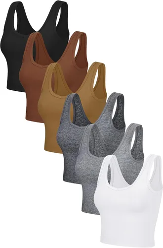 Vista 5 de Geyoga Juego de 6 camisetas básicas cortas sin mangas con espalda cruzada para mujer para entrenar, hacer yoga, correr