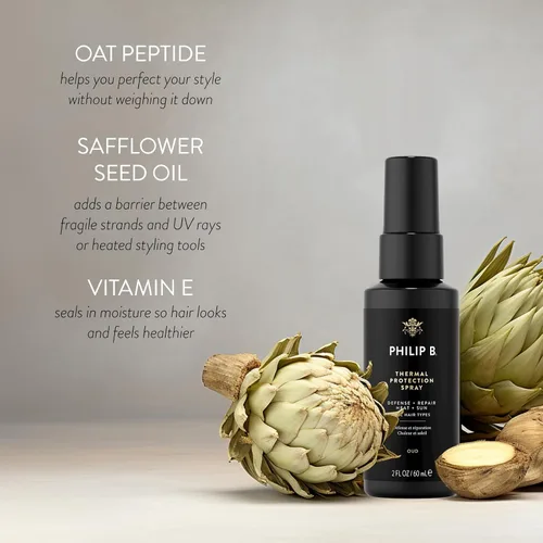 Vista 3 de PHILIP B Spray de protección térmica de 2 onzas (2.0 fl oz) Rellena, brilla y protege el cabello de las herramientas para el cabello calentadas