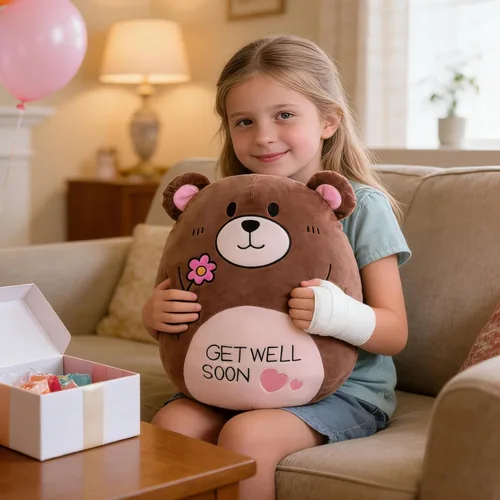 Vista 7 de Almohada de peluche de 14.5 pulgadas, con diseño de oso de peluche suave, regalo para niños, niñas y niños después de la cirugía