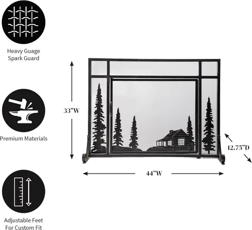 Vista 5 de Plow & Hearth - pantalla para chimenea de acero y metal con puerta, 44 נ12.5 נ33 pulgadas, negra