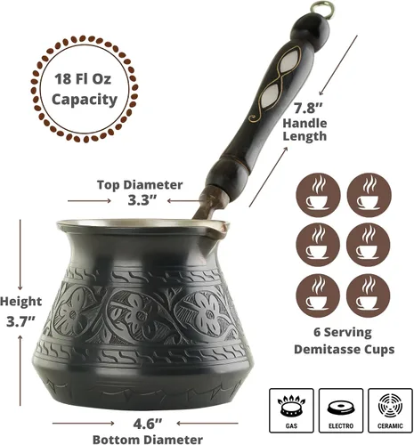 Vista 2 de BCS Cezve Briki Ibrik - Cafetera de cobre grande de 18 onzas con mango de madera (6 porciones), cafetera para estufa Cezve Briki Ibrik