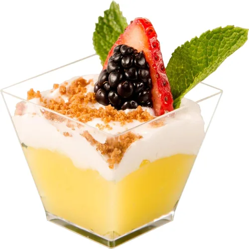 Vista 12 de DLux 100 x 2oz Tazas Cuadradas Mini de Postre con Cucharas y Tapas, Taza de Plástico Transparente para Aperitivos Parfait - Pequeño Cuenco