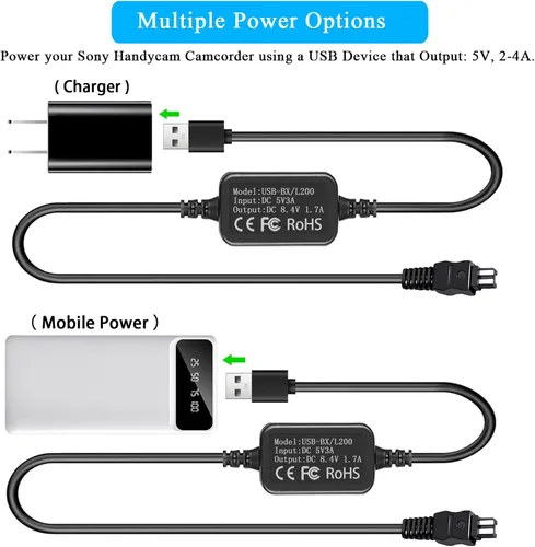 Vista 3 de Cable de alimentación USB AC-L200 cargador para videocámara Sony