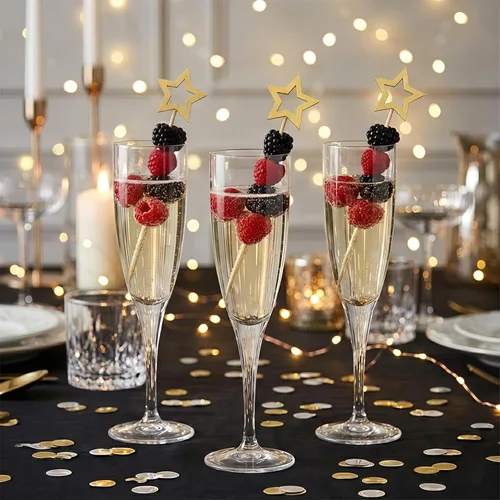 Vista 8 de Palillos de Cóctel Gold Star, Mondadientes Decorativos de 5.5 Pulgadas de Largo para Aperitivos, Frutas y Adorno de Bebidas, Suministros de Fiesta