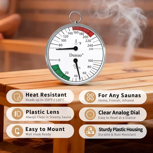 Vista 3 de Termómetro de sauna de 4 pulgadas Fahrenheit e higrómetro, montado para caja de sauna de vapor portátil, ideal