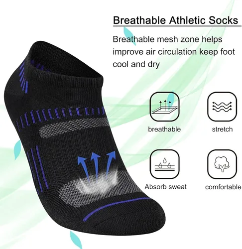 Vista 5 de Cooplus 10 pares de calcetines atléticos de corte bajo para hombre acolchados transpirables para correr deportes no se ven Negro-10 pares Shoe