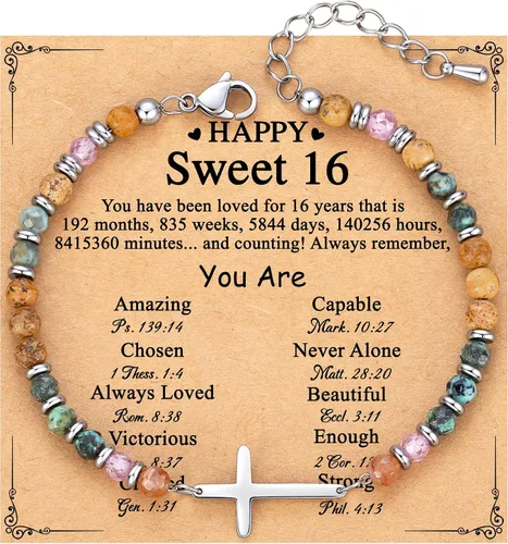 Vista 19 de TONY & SANDY Pulsera de cruz cristiana para mujer, regalo de San Valentín para ella, regalo de confirmación de bautismo, Pascua, regalo único