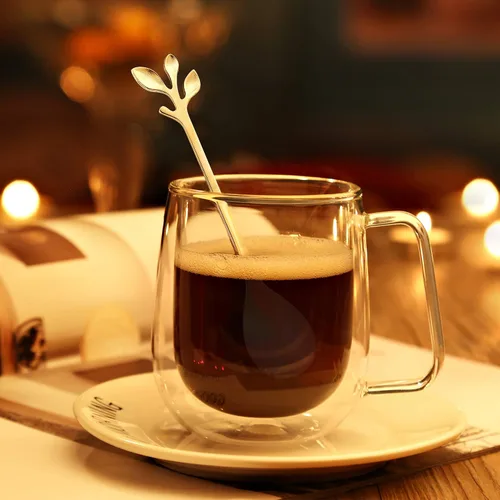 Vista 4 de SZBAIDEKJ - Cuchara de café de hoja de acero inoxidable, 10 piezas, vajilla creativa, cucharas de postre, agitar, mezclar, azúcar, revuelta, juego