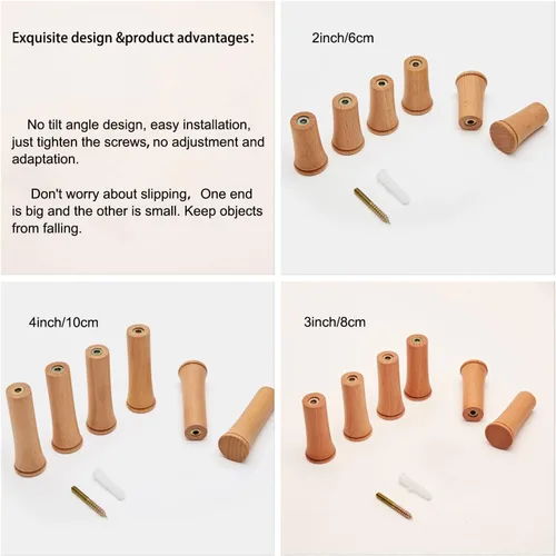 Vista 2 de HomeDo Paquete de 8 ganchos de pared de madera para sombreros, ganchos de madera para colgar en la pared, organizador individual decorativo