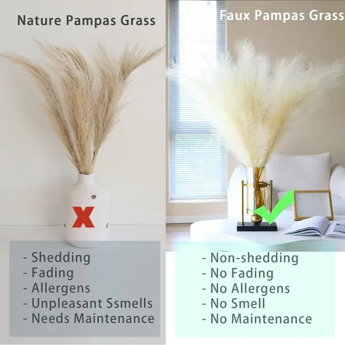 Vista 2 de 10 tallos de hierba de pampa sintética - 17.7" Hierba artificial de pampa decorativa esponjosa, pequeño arreglo floral de hierba de pampa y relleno