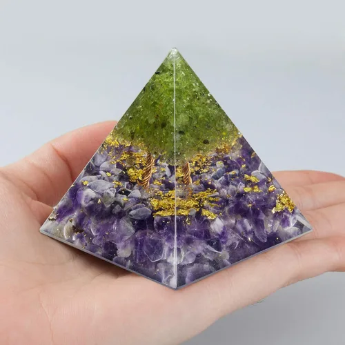 Vista 7 de Rockcloud Piedras de palma de labradorita pulidas piedras de preocupación y árbol de la vida Pirámide de orgón Piedra de cristal amatista generador