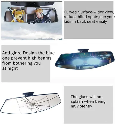 Vista 6 de Espejo retrovisor para automóvil con ventosa ajustable, gran angular que reduce los puntos ciegos, 12.6 pulgadas, HD, universal, panorámico
