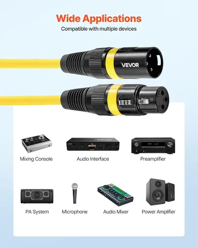 Vista 6 de VEVOR Cable XLR de 3.3 pies, paquete de 10 cables de micrófono DMX equilibrados blindados macho a hembra, cable de altavoz de micrófono XLR de 3