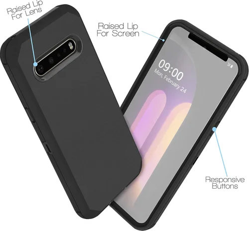 Vista 5 de Funda para LG V60 ThinQ con pantalla incorporada, resistente a los golpes, alta resistencia a los impactos, con soporte y clip giratorio