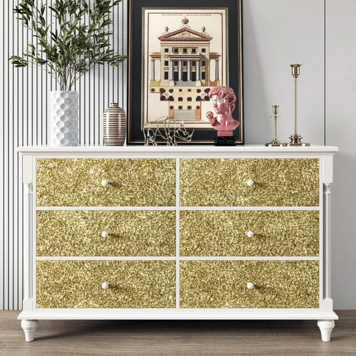 Vista 3 de Papel adhesivo con purpurina dorada para paredes, papel tapiz autoadhesivo con purpurina brillante, papel tapiz decorativo dorado para dormitorio