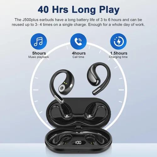 Vista 7 de Auriculares inalámbricos con clip de oreja abierta, Bluetooth 5.4, diseño de oreja abierta, micrófono integrado, impermeable, funda de carga