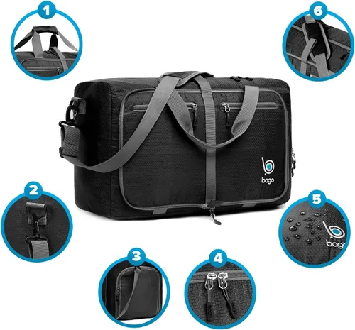 Vista 7 de Bago Bolsa de viaje para hombre y mujer, ligera, plegable, bolsa de lona para equipaje de 15.85 gal, 21.13 gal, y 26.42 gal (60 L, 80 L y 100 L)