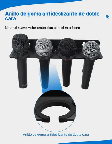 Vista 3 de Soporte de micrófono múltiple para micrófonos con cable e inalámbricos, soporta hasta 4 micrófonos, organizador de micrófono múltiple para soporte